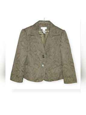 Worthington Green Taupe Textured Blazer Leaf Pattern Classic Women Jacket Size 6